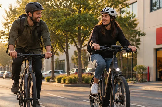 E-bike vs regular bike for commuting with two riders traveling on a city street