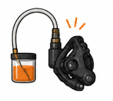 Car mechanic performing brake fluid replacement for vehicle maintenance
