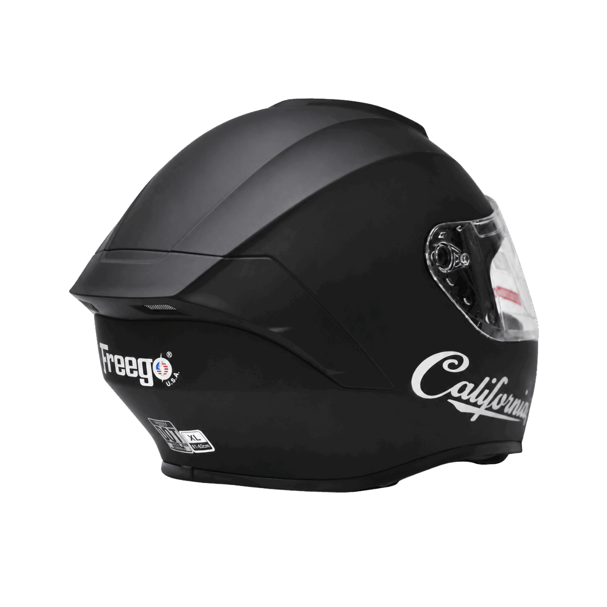 Freego California matte black motorcycle helmet back view