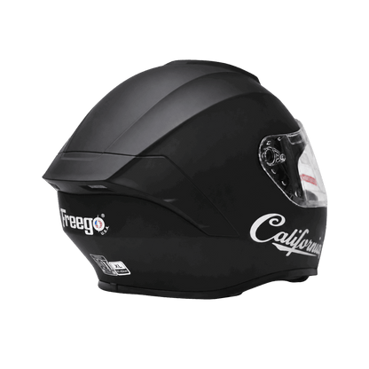Freego California matte black motorcycle helmet back view