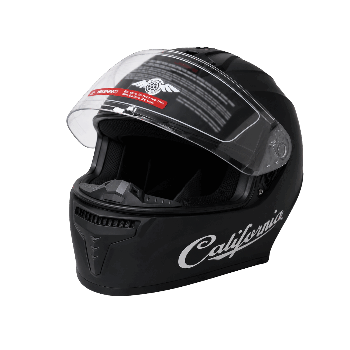Freego California matte black motorcycle helmet open visor front view