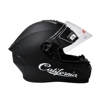 Freego California matte black motorcycle helmet open visor view
