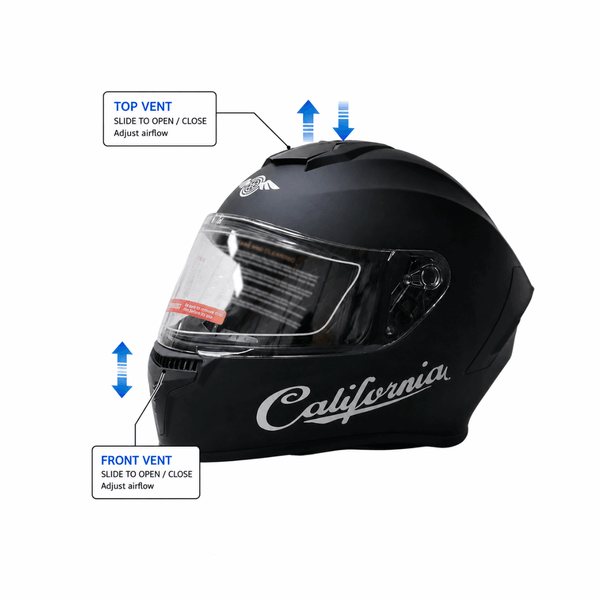Freego California helmet showing adjustable top and front vents for airflow control