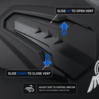 Freego helmet top vent adjustment closeup with airflow control